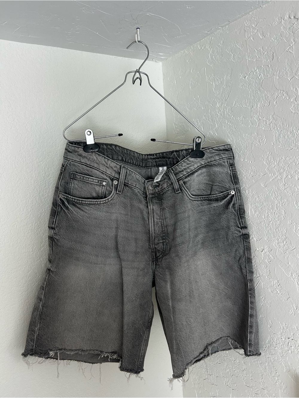 H&M Washed Gray Denim Jean Shorts with Raw Hem
